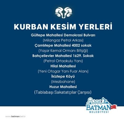 BATMAN’DA KURBAN KESİM YERLERİ BELİRLENDİ